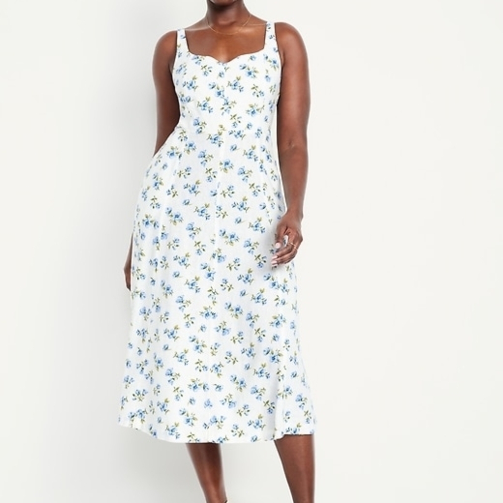Old Navy White and Blue Floral Midi Dress With Pockets!